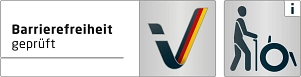 Barrierefreiheit geprüft Logo quer Hier zu sehen ist Logo für die geprüfte Barrierefreiheit- Links ist der Schriftzug Barrierefreiheit geprüft auf weißem Hintergrund. Rechts ist ein Haken als Symbol, der ab der hälfte in den Farben schwarz, rot und gelb, wie die Deutschland Fahne, gehalten © Deutsches Seminar für Tourismus (DSFT) Berlin e.V.