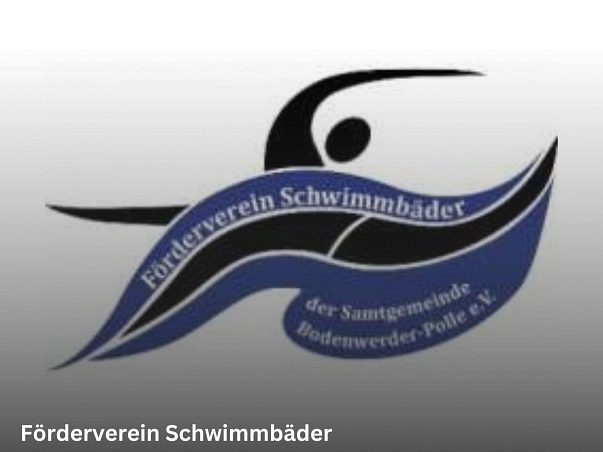 Förderverein Schwimmbäder.jpg Das Logo des Fördervereins der Schwimmbäder ist schwarz/ dunkelblau.
Auf dem Logo ist in schwarz ein symbolischer Schwimmer dargestellt, der mit dem Wellen schwimmt.
Die Wellen sind dunkelblau.
Auf der Welle unten rechts steht in weißer Schrift „die Samtgemeinde Bodenwerder-Polle e.V. © Förderverein Schwimmbäder der Samtgemeinde Bodenwerder-Polle
