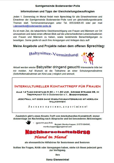 IKT_neuer Ort.JPG Flyer mit Ort- und Zeitangabe des Interkulturellen Kontakttreffs in Bodenwerder © Samtgemeinde Bodenwerder-Polle