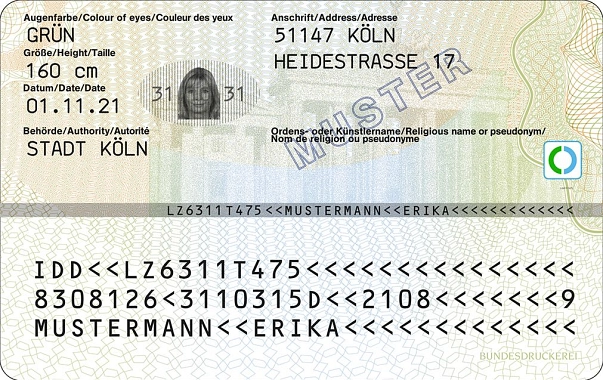 Beispielbild deutscher Personalausweis Rückseite&nbsp;&copy;&nbsp;Quelle: Bundesministerium des Innern und Heimat