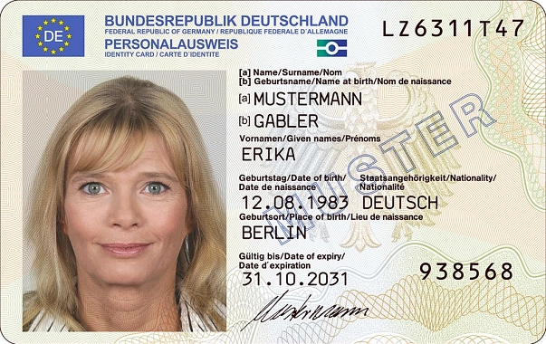 Beispielbild deutscher Personalausweis Vorderseite&nbsp;&copy;&nbsp;Quelle: Bundesministerium des Innern und Heimat