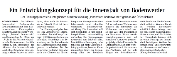 Bericht TAH - Ankündigung Öffentlicher Workshop&nbsp;&copy;&nbsp;Täglicher Anzeiger Holzminden